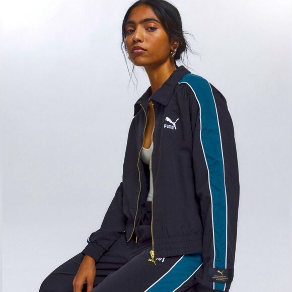 NWT Urban Outfitters PUMA T7 Track Jacket Black+Green gold full Zip - Picture 1 of 9